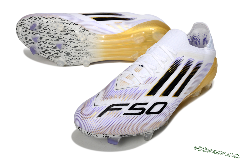 Adidas F50 Elite FG Firm Ground Soccer Cleats - White/Purple/Gold 3