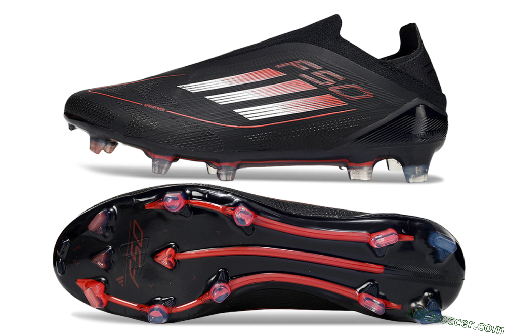Adidas F50 Elite Laceless FG Firm Ground Soccer Cleats - Black/Silver/Red 0