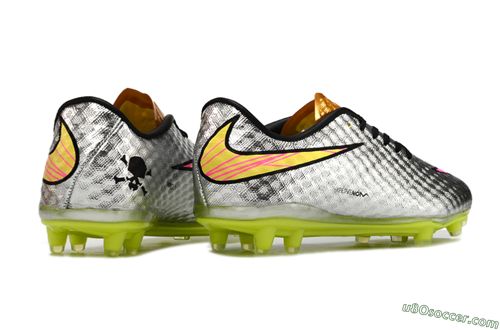 Nike Hypervenom Phantom FG Firm Ground Soccer Cleats - Silver/Pink/Yellow 6