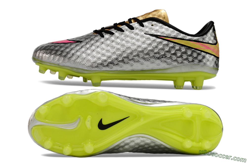 Nike Hypervenom Phantom FG Firm Ground Soccer Cleats - Silver/Pink/Yellow 0