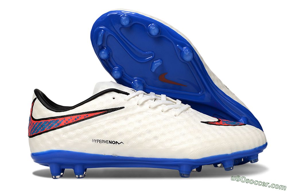 Nike Hypervenom Phantom FG Firm Ground Soccer Cleats - White/Red/Blue 1