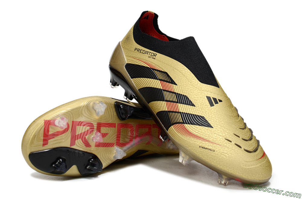 Adidas Predator 25 Elite Laceless FG Firm Ground Soccer Cleats - Gold/Black/Red 3