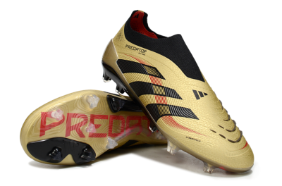 Adidas Predator 25 Elite Laceless FG Firm Ground Soccer Cleats - Gold/Black/Red