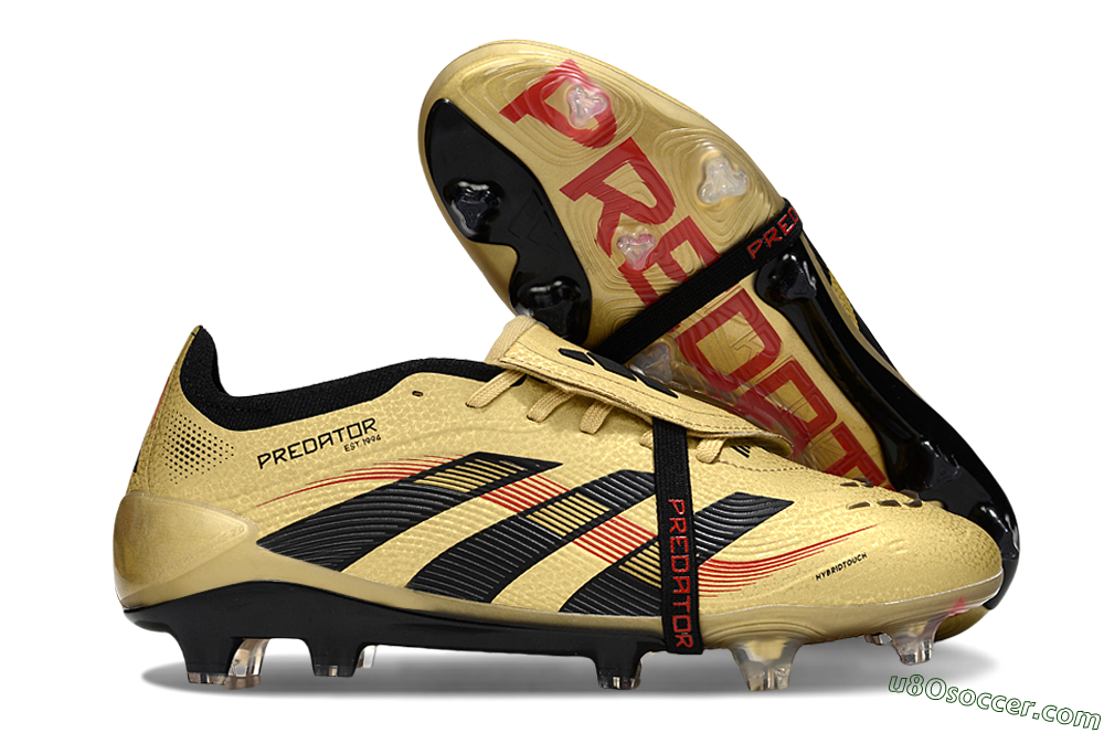 Adidas Predator 25 Elite Foldover Tongue FG Firm Ground Soccer Cleats - Gold/Black/Red 1