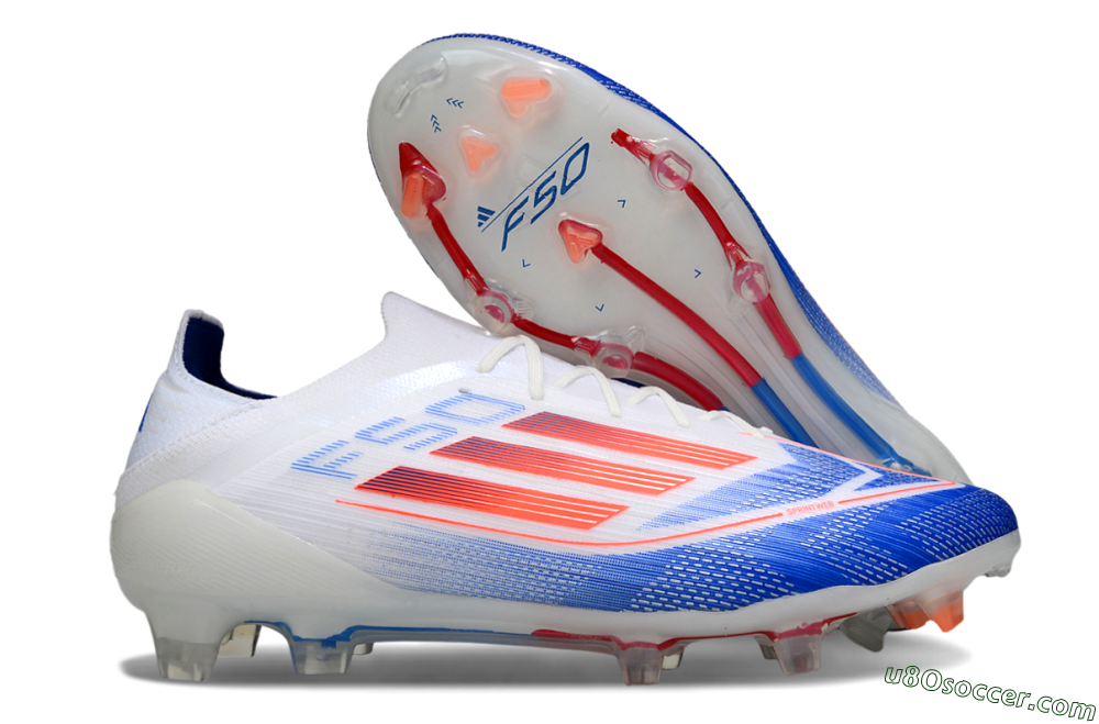 Adidas F50 Elite FG Firm Ground Soccer Cleats - White/Blue/Red 1
