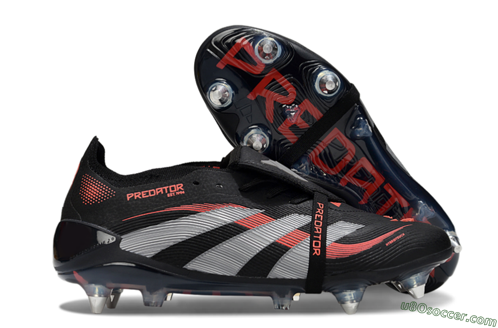 Adidas Predator 25 Elite Foldover Tongue SG Soft Ground Soccer Cleats - Black/Red/Silver 1