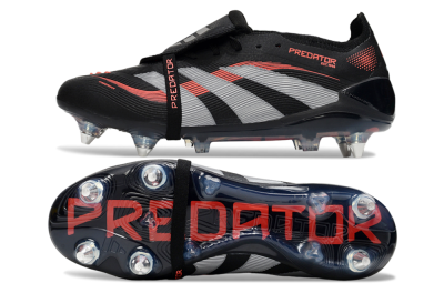 Adidas Predator 25 Elite Foldover Tongue SG Soft Ground Soccer Cleats - Black/Red/Silver
