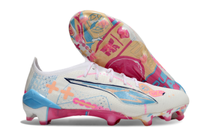 Puma Ultra 5 Ultimate FG Firm Ground Soccer Cleats - White/Pink/Blue