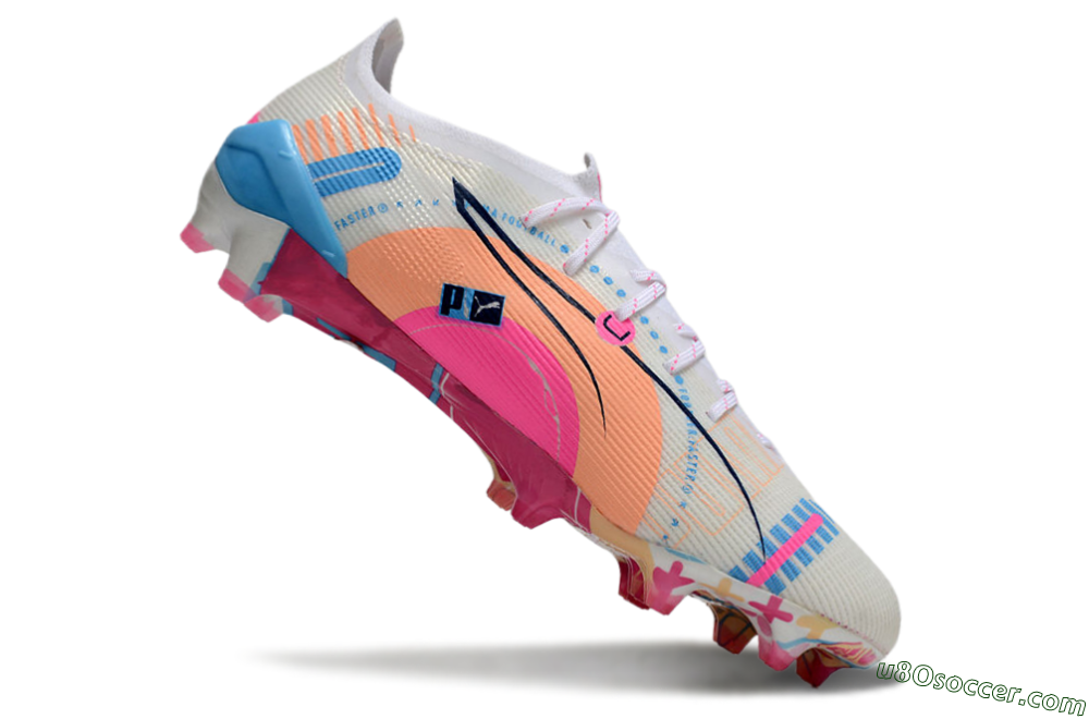 Puma Ultra 5 Ultimate FG Firm Ground Soccer Cleats - White/Pink/Blue 4