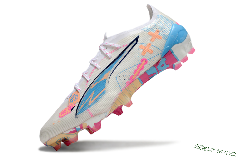 Puma Ultra 5 Ultimate FG Firm Ground Soccer Cleats - White/Pink/Blue 5