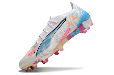 Puma Ultra 5 Ultimate FG Firm Ground Soccer Cleats - White/Pink/Blue