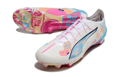 Puma Ultra 5 Ultimate FG Firm Ground Soccer Cleats - White/Pink/Blue