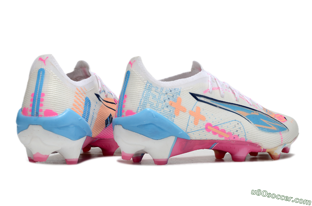 Puma Ultra 5 Ultimate FG Firm Ground Soccer Cleats - White/Pink/Blue 6