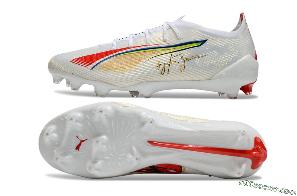 Puma Ultra 5 Ultimate FG Firm Ground Soccer Cleats - White/Red/Yellow 0