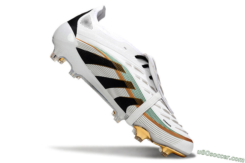 Adidas Predator 25 Elite Foldover Tongue FG Firm Ground Soccer Cleats - White/Black/Gold 5