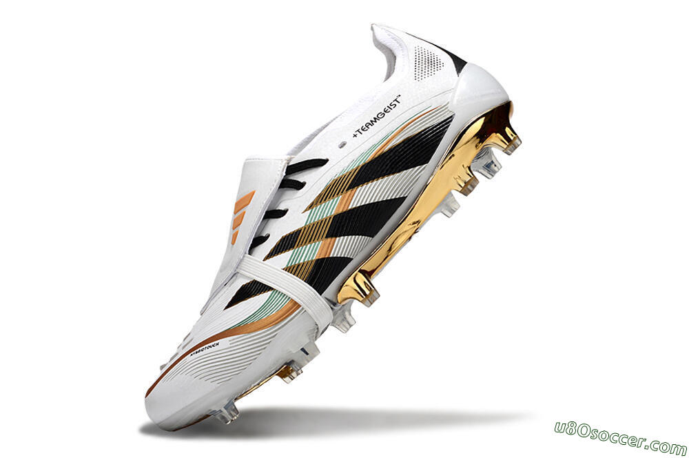 Adidas Predator 25 Elite Foldover Tongue FG Firm Ground Soccer Cleats - White/Black/Gold 6