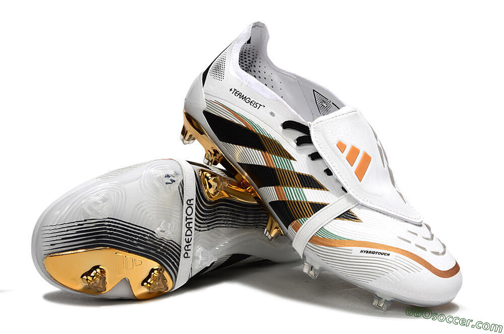 Adidas Predator 25 Elite Foldover Tongue FG Firm Ground Soccer Cleats - White/Black/Gold 4