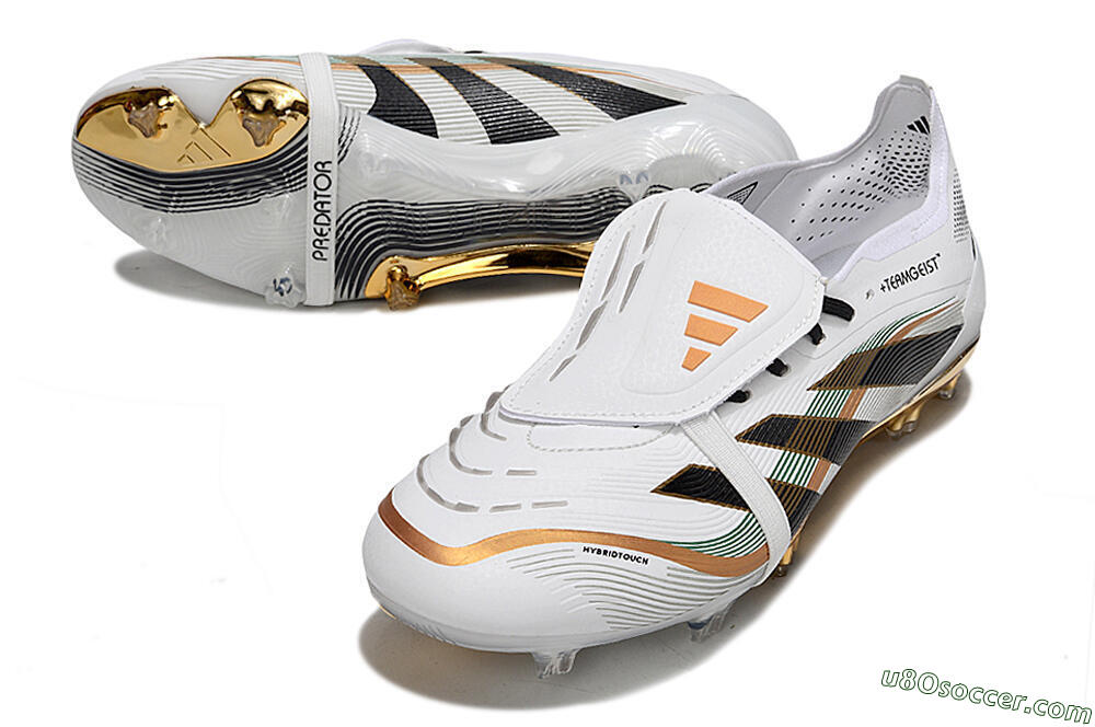 Adidas Predator 25 Elite Foldover Tongue FG Firm Ground Soccer Cleats - White/Black/Gold 3