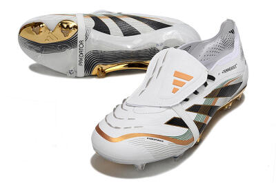 Adidas Predator 25 Elite Foldover Tongue FG Firm Ground Soccer Cleats - White/Black/Gold