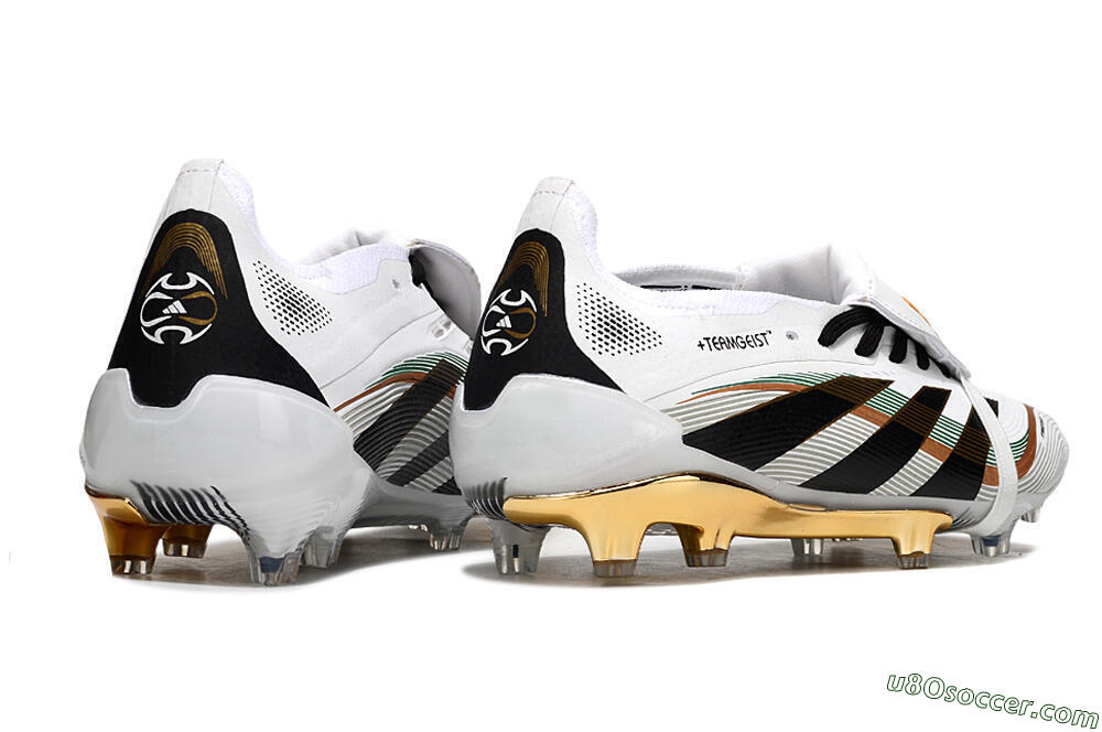 Adidas Predator 25 Elite Foldover Tongue FG Firm Ground Soccer Cleats - White/Black/Gold 7