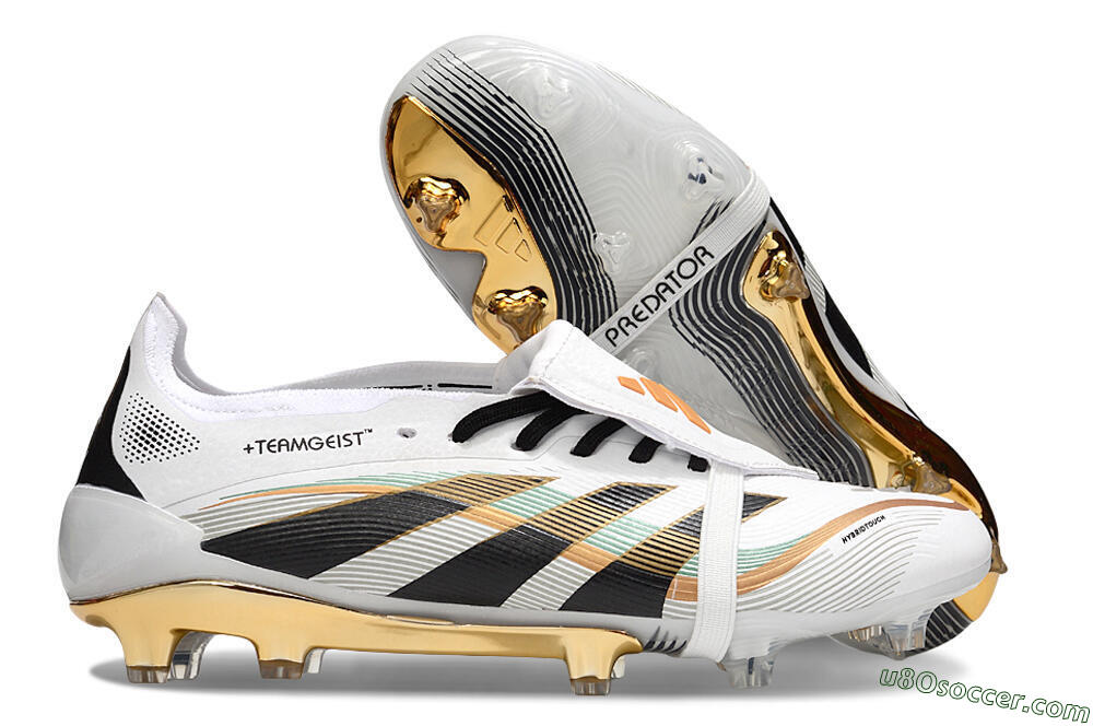 Adidas Predator 25 Elite Foldover Tongue FG Firm Ground Soccer Cleats - White/Black/Gold 1