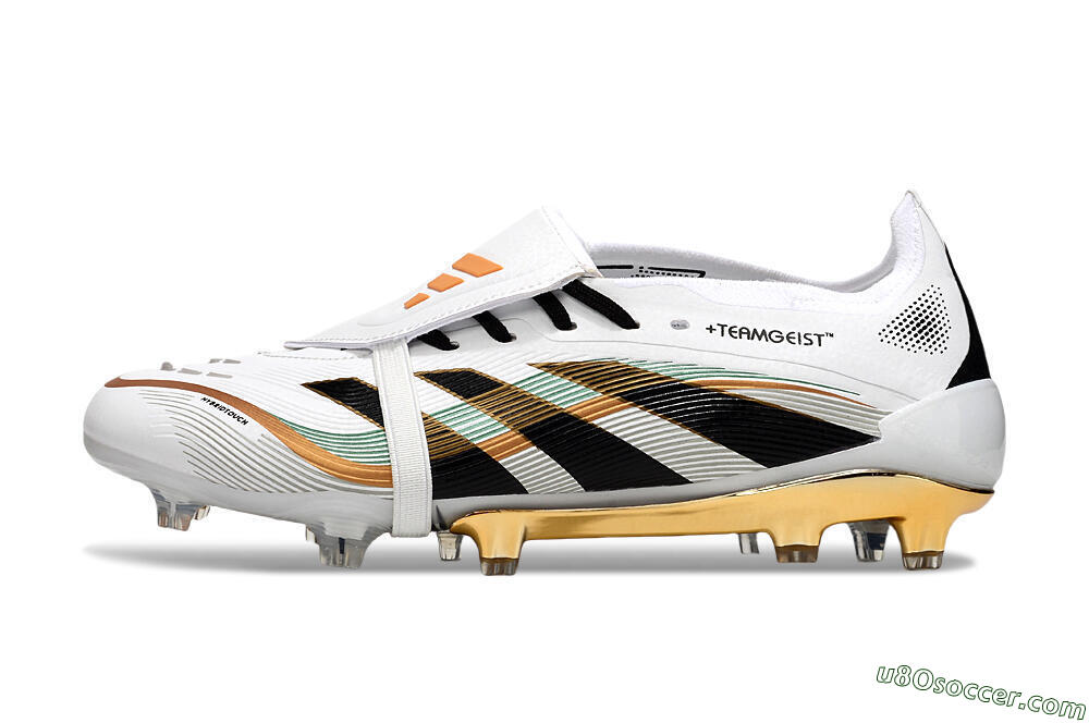 Adidas Predator 25 Elite Foldover Tongue FG Firm Ground Soccer Cleats - White/Black/Gold 2