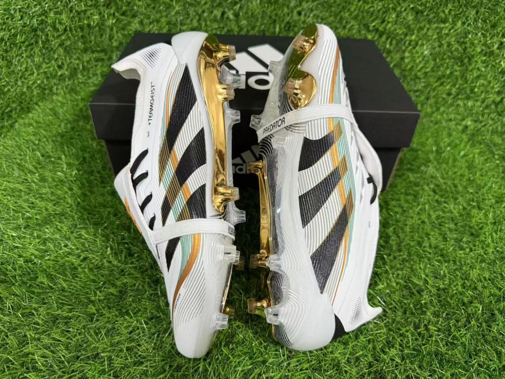 Adidas Predator 25 Elite Foldover Tongue FG Firm Ground Soccer Cleats - White/Black/Gold