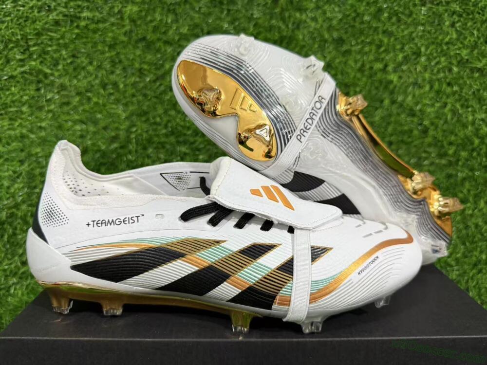 Adidas Predator 25 Elite Foldover Tongue FG Firm Ground Soccer Cleats - White/Black/Gold