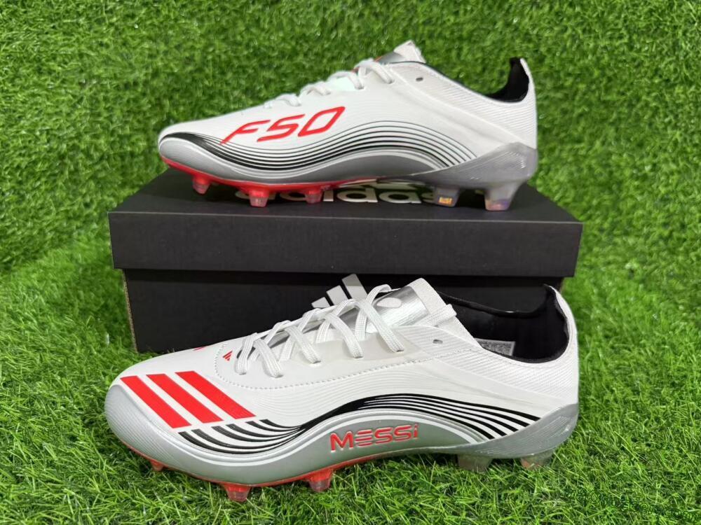 Messi x Adidas F50 Elite FG Firm Ground Soccer Cleats - Silver/Red/Black