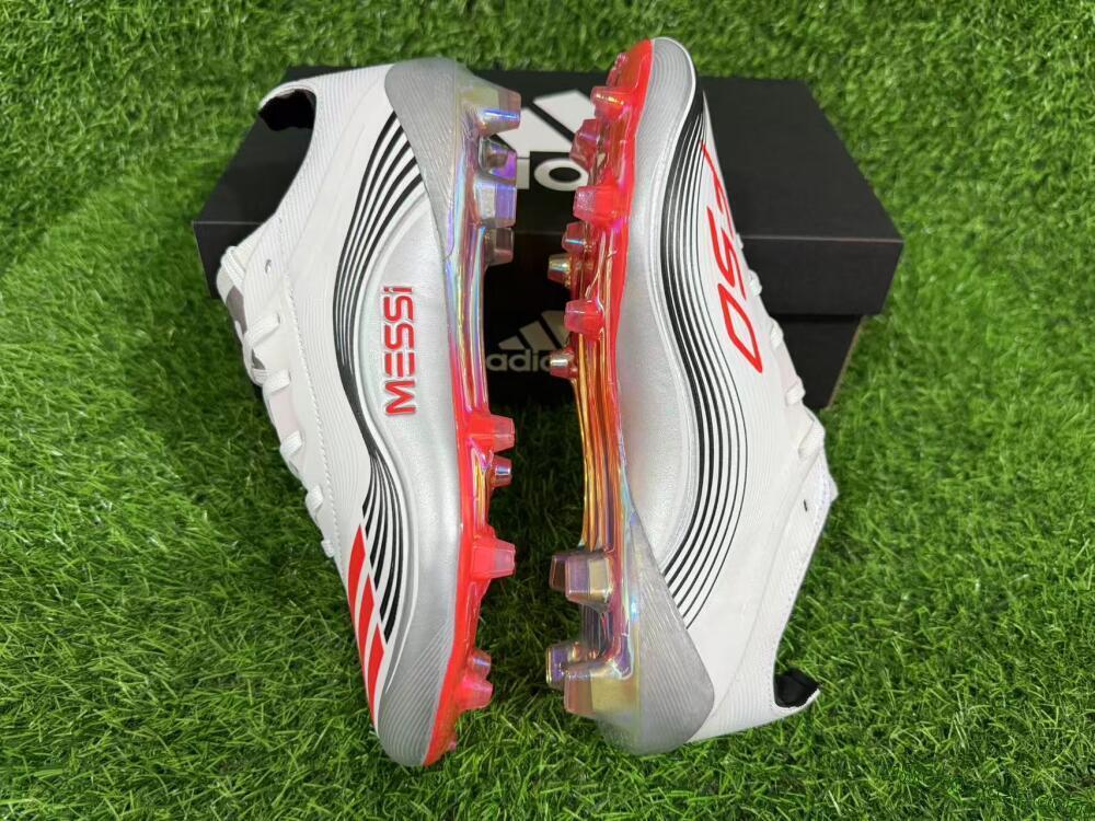 Messi x Adidas F50 Elite FG Firm Ground Soccer Cleats - Silver/Red/Black