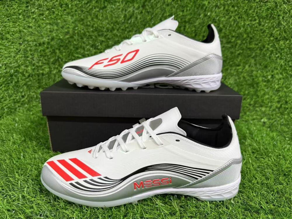 Messi x Adidas F50 Pro TF Artificial Turf Soccer Shoes - Silver/Red/Black