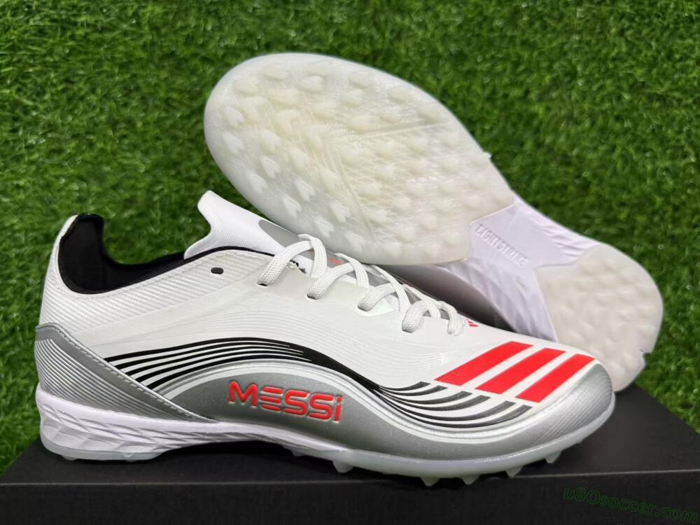 Messi x Adidas F50 Pro TF Artificial Turf Soccer Shoes - Silver/Red/Black