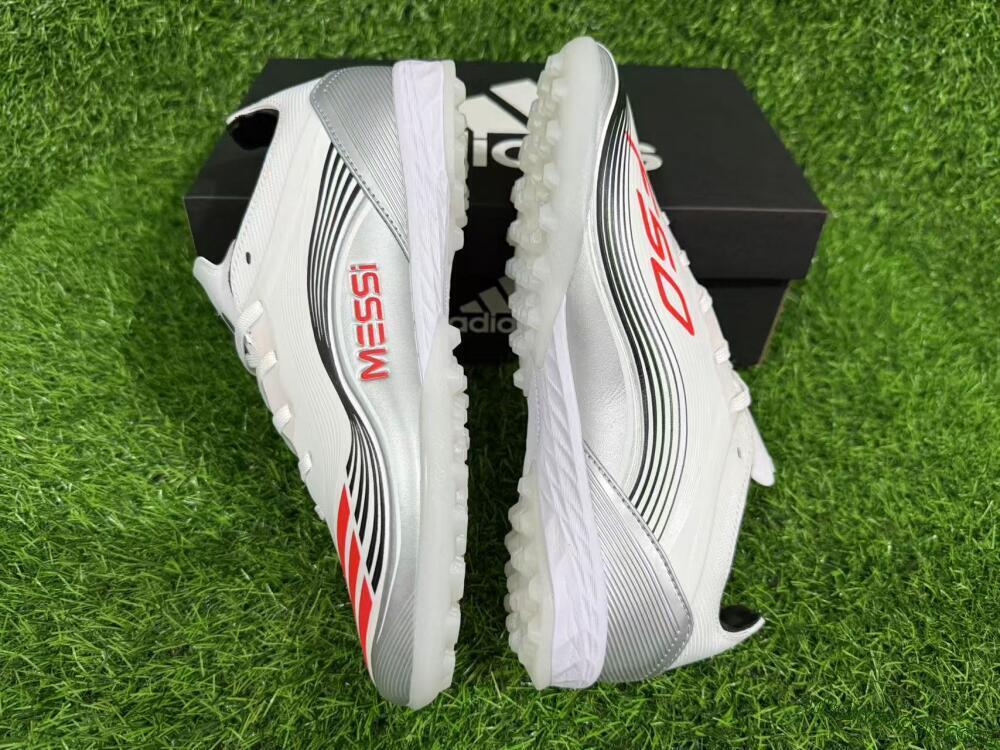Messi x Adidas F50 Pro TF Artificial Turf Soccer Shoes - Silver/Red/Black