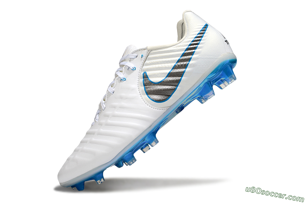 Nike Tiempo Legend 10 Elite FG Firm Ground Soccer Cleats - White/Silver/Blue 5