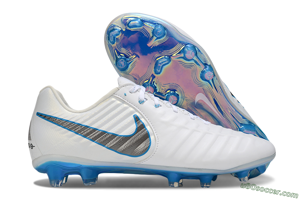 Nike Tiempo Legend 10 Elite FG Firm Ground Soccer Cleats - White/Silver/Blue 1