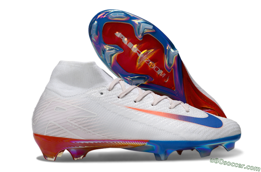 Nike Air Zoom Mercurial Superfly 10 Elite FG Firm Ground Soccer Cleats - White/Blue/Red 1