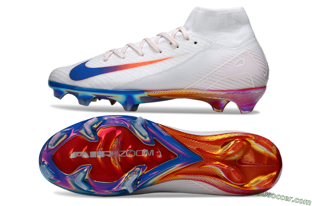 Nike Air Zoom Mercurial Superfly 10 Elite FG Firm Ground Soccer Cleats - White/Blue/Red 0