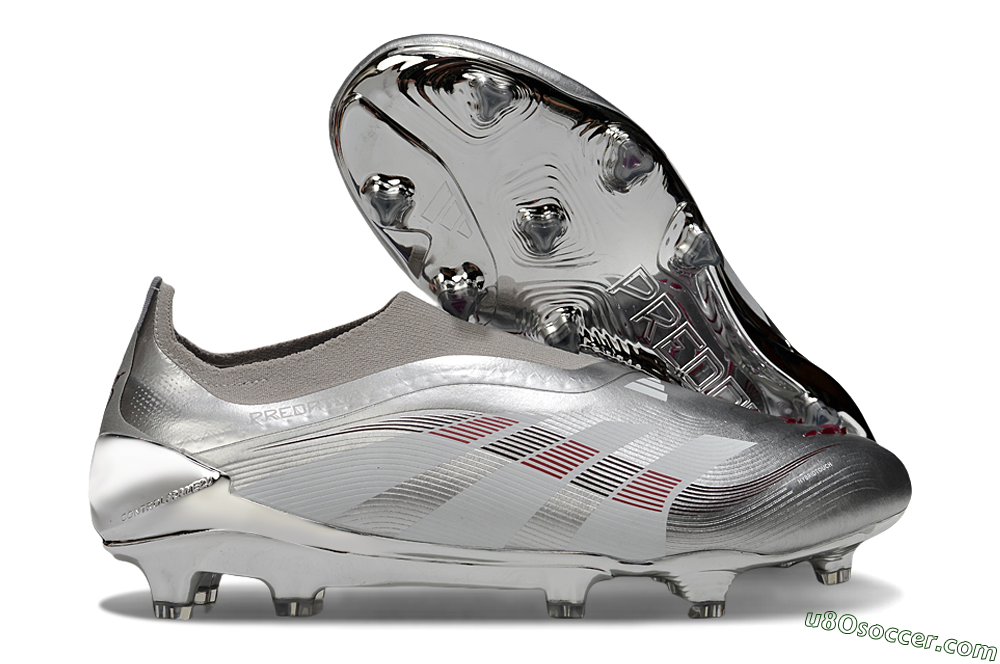Adidas Predator 25 Elite Laceless FG Firm Ground Soccer Cleats - Silver/Black/Red 1
