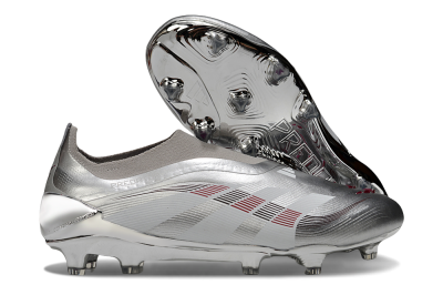 Adidas Predator 25 Elite Laceless FG Firm Ground Soccer Cleats - Silver/Black/Red