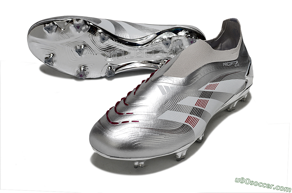 Adidas Predator 25 Elite Laceless FG Firm Ground Soccer Cleats - Silver/Black/Red 3