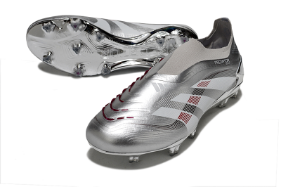 Adidas Predator 25 Elite Laceless FG Firm Ground Soccer Cleats - Silver/Black/Red