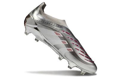 Adidas Predator 25 Elite Laceless FG Firm Ground Soccer Cleats - Silver/Black/Red