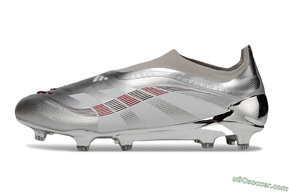 Adidas Predator 25 Elite Laceless FG Firm Ground Soccer Cleats - Silver/Black/Red 2