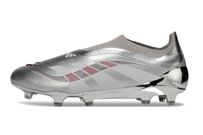 Adidas Predator 25 Elite Laceless FG Firm Ground Soccer Cleats - Silver/Black/Red