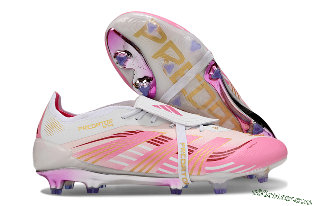 Adidas Predator 25 Elite Foldover Tongue FG Firm Ground Soccer Cleats - Pink/Gold/White 1