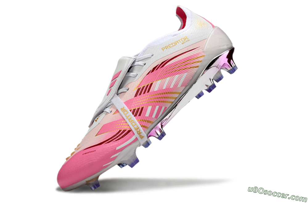 Adidas Predator 25 Elite Foldover Tongue FG Firm Ground Soccer Cleats - Pink/Gold/White 5