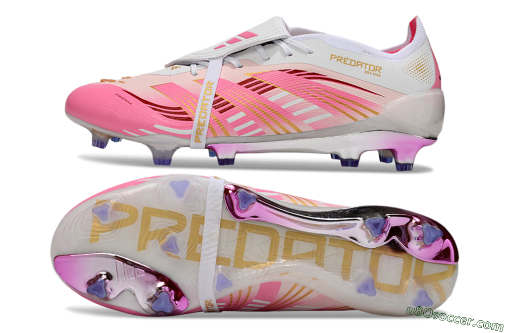 Adidas Predator 25 Elite Foldover Tongue FG Firm Ground Soccer Cleats - Pink/Gold/White 0