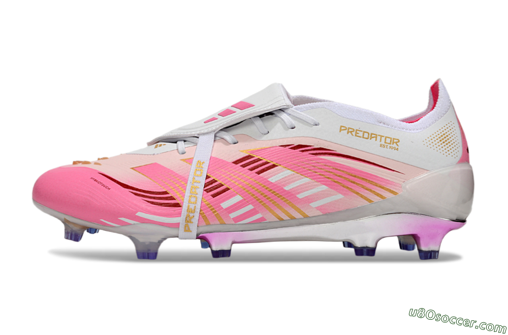 Adidas Predator 25 Elite Foldover Tongue FG Firm Ground Soccer Cleats - Pink/Gold/White 2