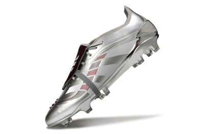 Adidas Predator 25 Elite Foldover Tongue FG Firm Ground Soccer Cleats - Silver/Black/Red