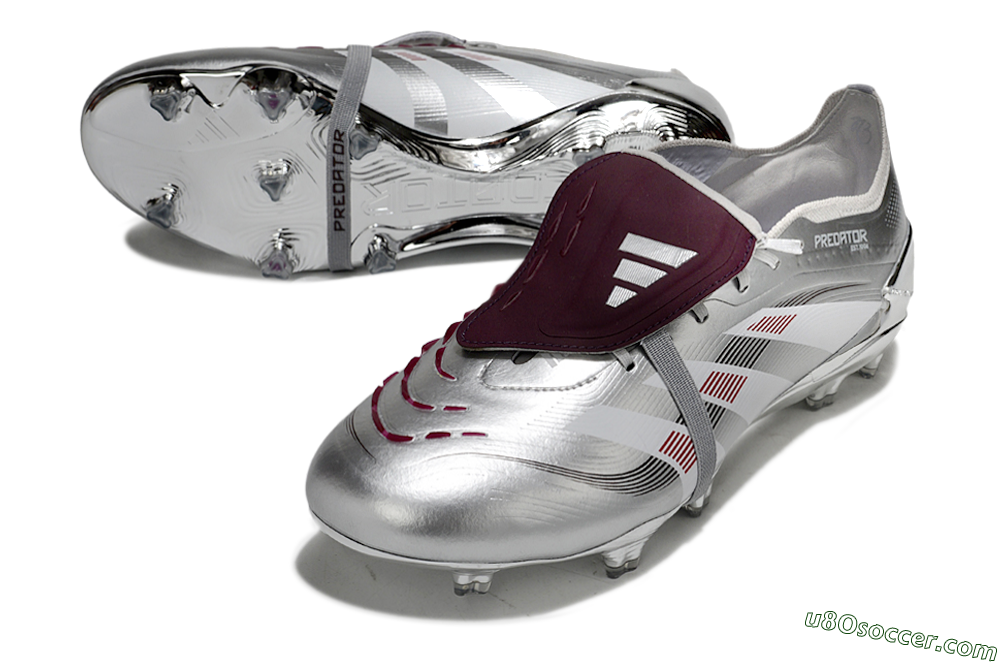 Adidas Predator 25 Elite Foldover Tongue FG Firm Ground Soccer Cleats - Silver/Black/Red 3